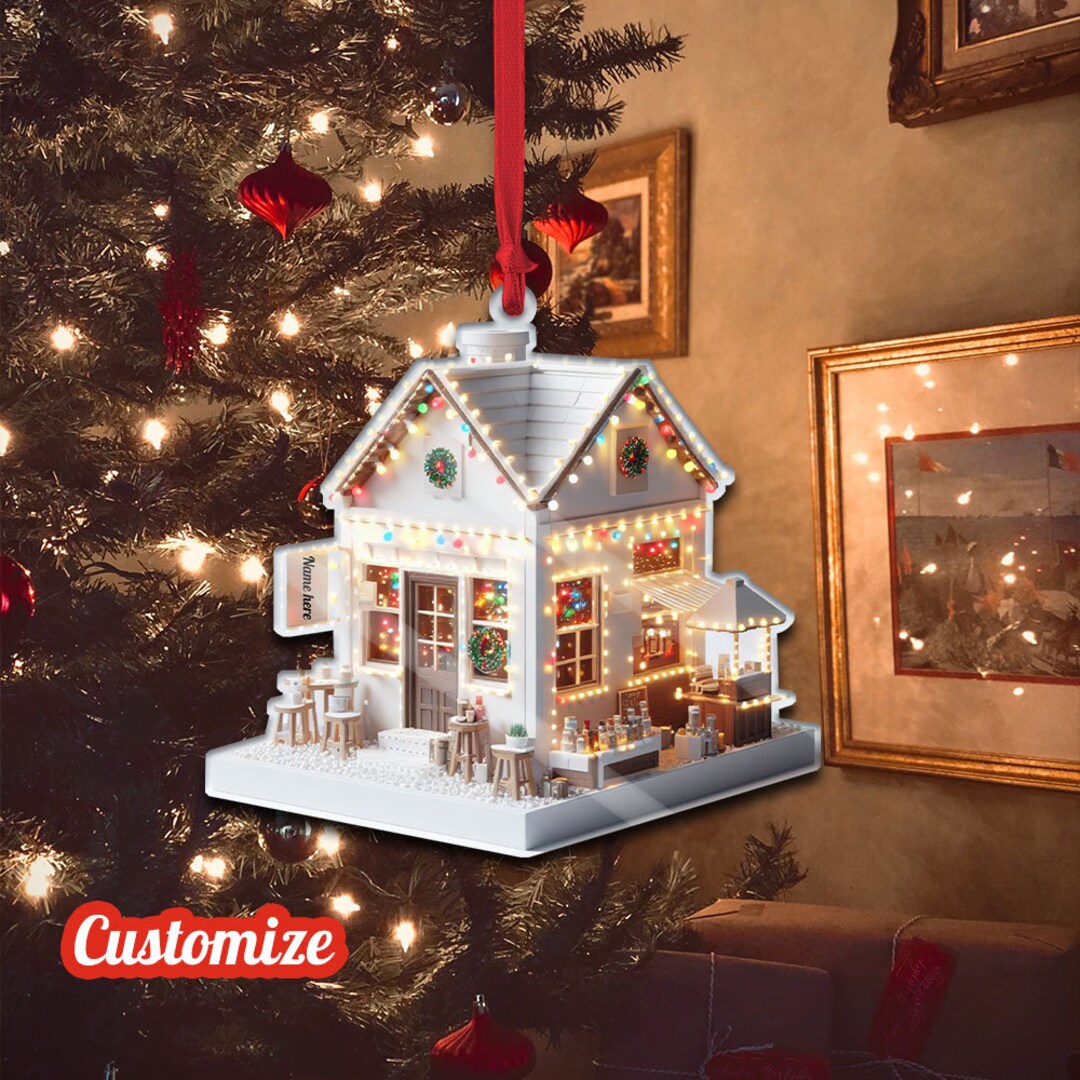 Personalized Coffee Shop Christmas Light Ornament, Christmas Coffee