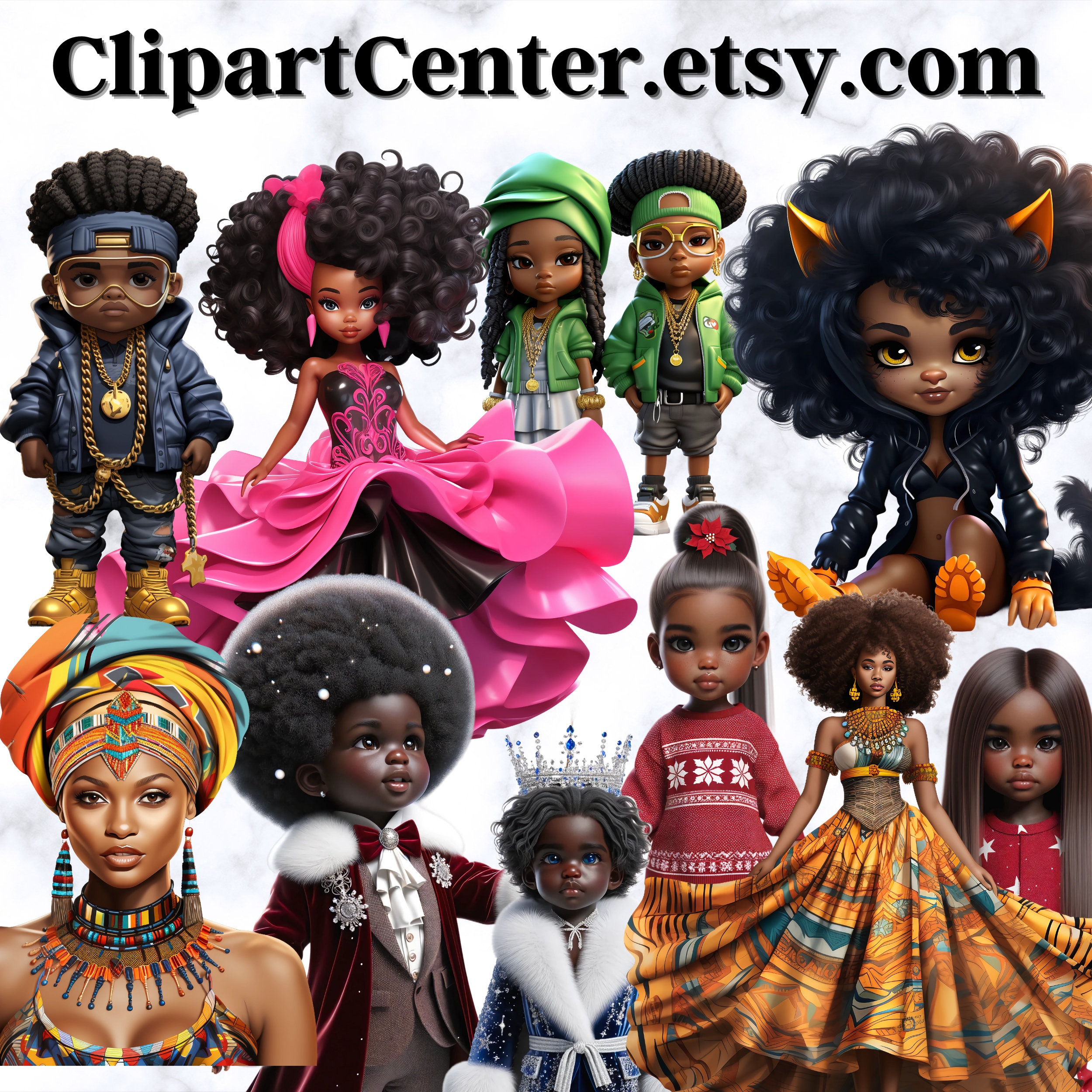 Black Girl and Boy Clipart, Melanin Clipart, African American, Black ...