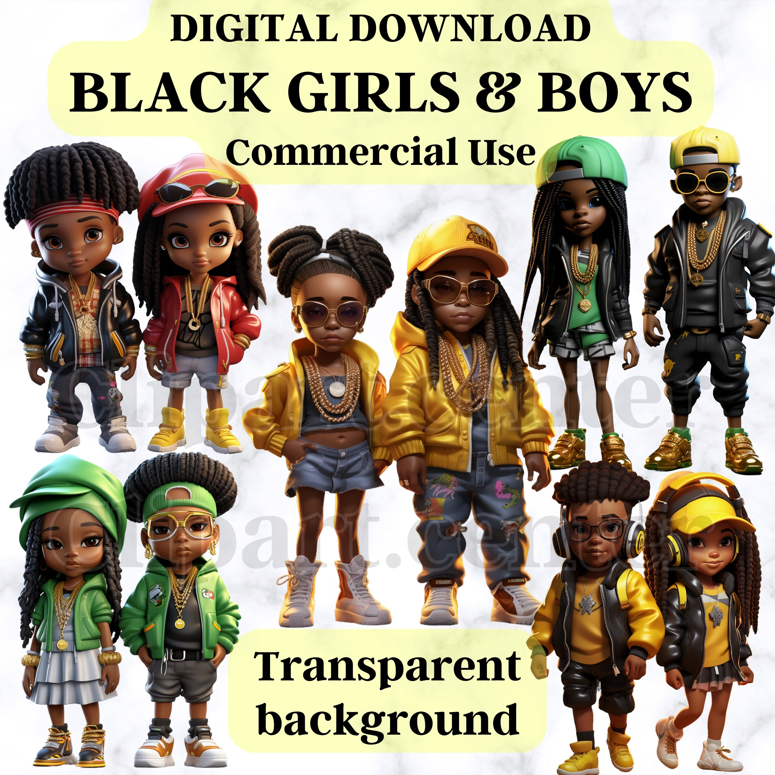 Black Girl and Boy Clipart, Melanin Clipart, African American, Black ...