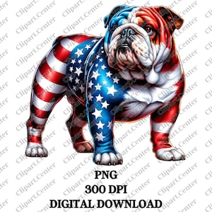 Patriotic Bulldog Clipart PNG, USA Flag Design Sublimation, Digital Download, American Dog Image, 4th of July Clipart, Pet USA Pride Graphic