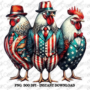 Chicken Png, Chicken Clipart, Chickens Fellas, American Chicken, Chicken Sublimation, Crazy Chicken, 4th of July Chicken, Patriotic Chicken