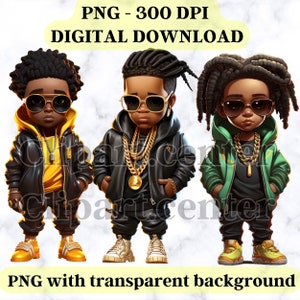 Garçons afro-américains, Clipart PNG, téléchargement numérique instantané - Illustrations de jeunes urbains, Art numérique Black Boy, Style Cool, cool Black Boy