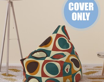 Modern Retro Bean Bag Chair Cover for Kids and Adults, Retro Pattern Color Bean Bag Chair Cover, Personalized Modern Gift Idea, Lounge Decor