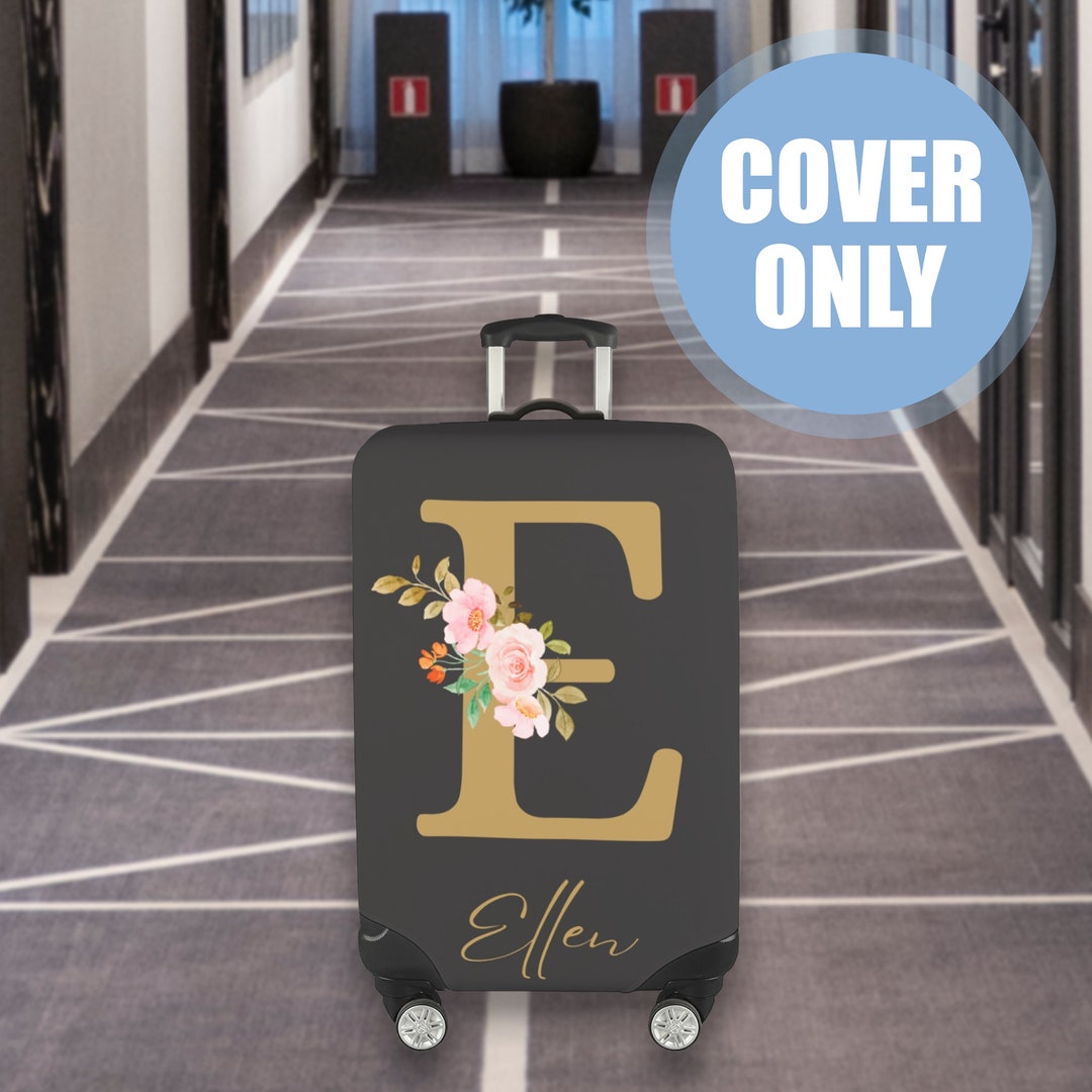 Personalized Name Initial Suitcase Cover, Simple Letter Floral Print ...