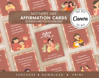 Mother's Day 30 Positive Affirmation Cards Printable, Mother's Day Gift, Encouragement Cards, Digital Printable, Instant Download