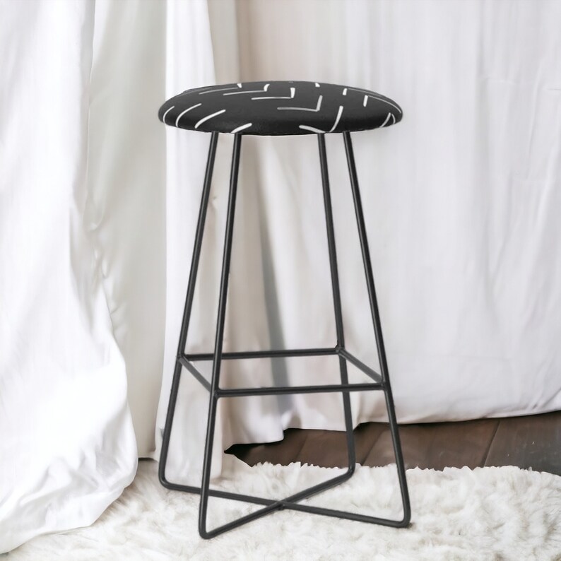 Boho Black and White Classy Bar Stool, Gold Black Steel Bar Seat, Pattern Bar Stool, Minimalist ...
