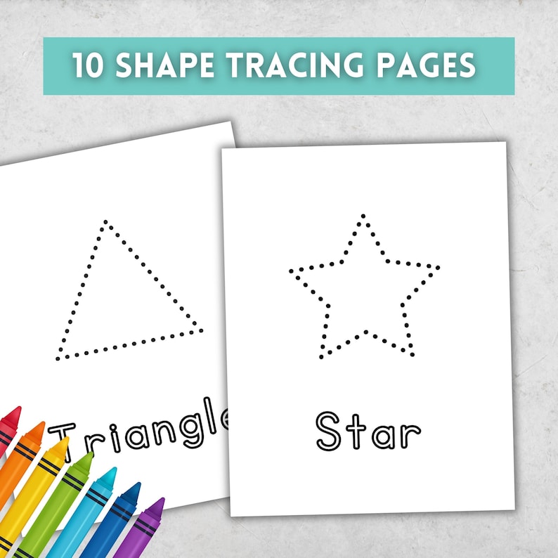 10 printable shape trace and color pages for kids shape etsy