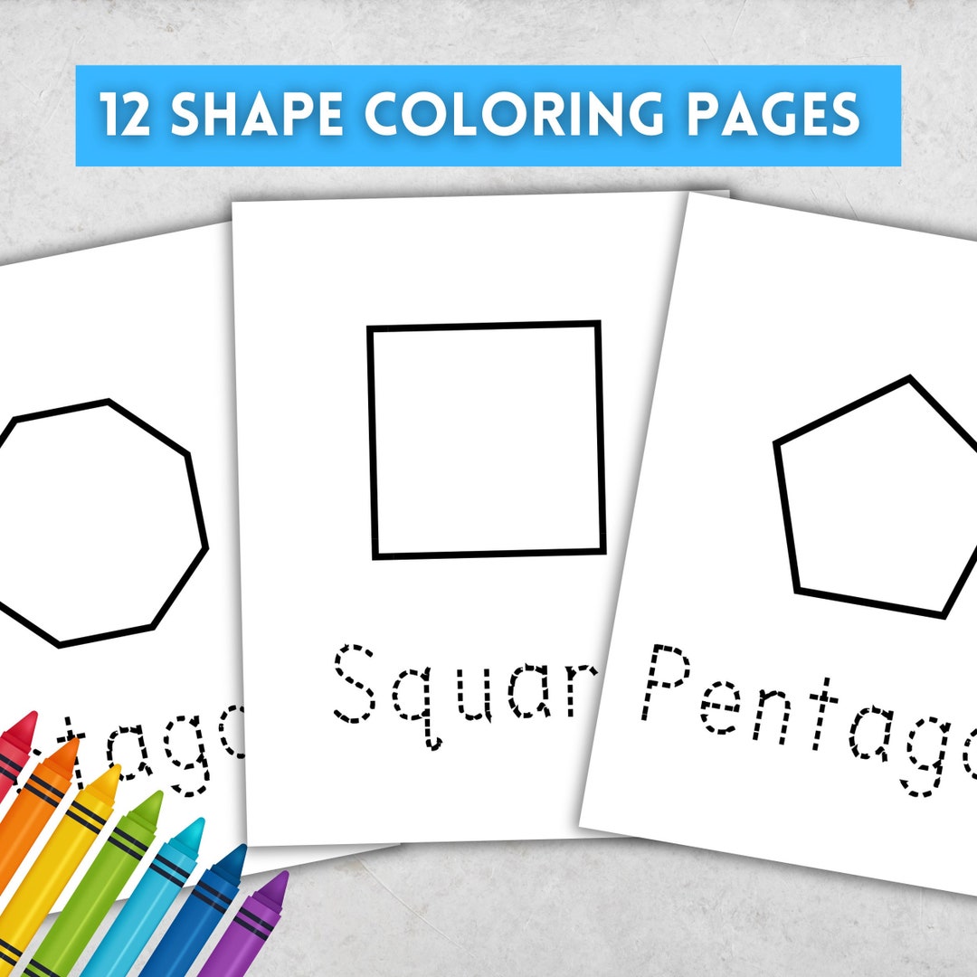 12 Printable Shape Coloring and Word Tracing Pages for Kids - Etsy ...
