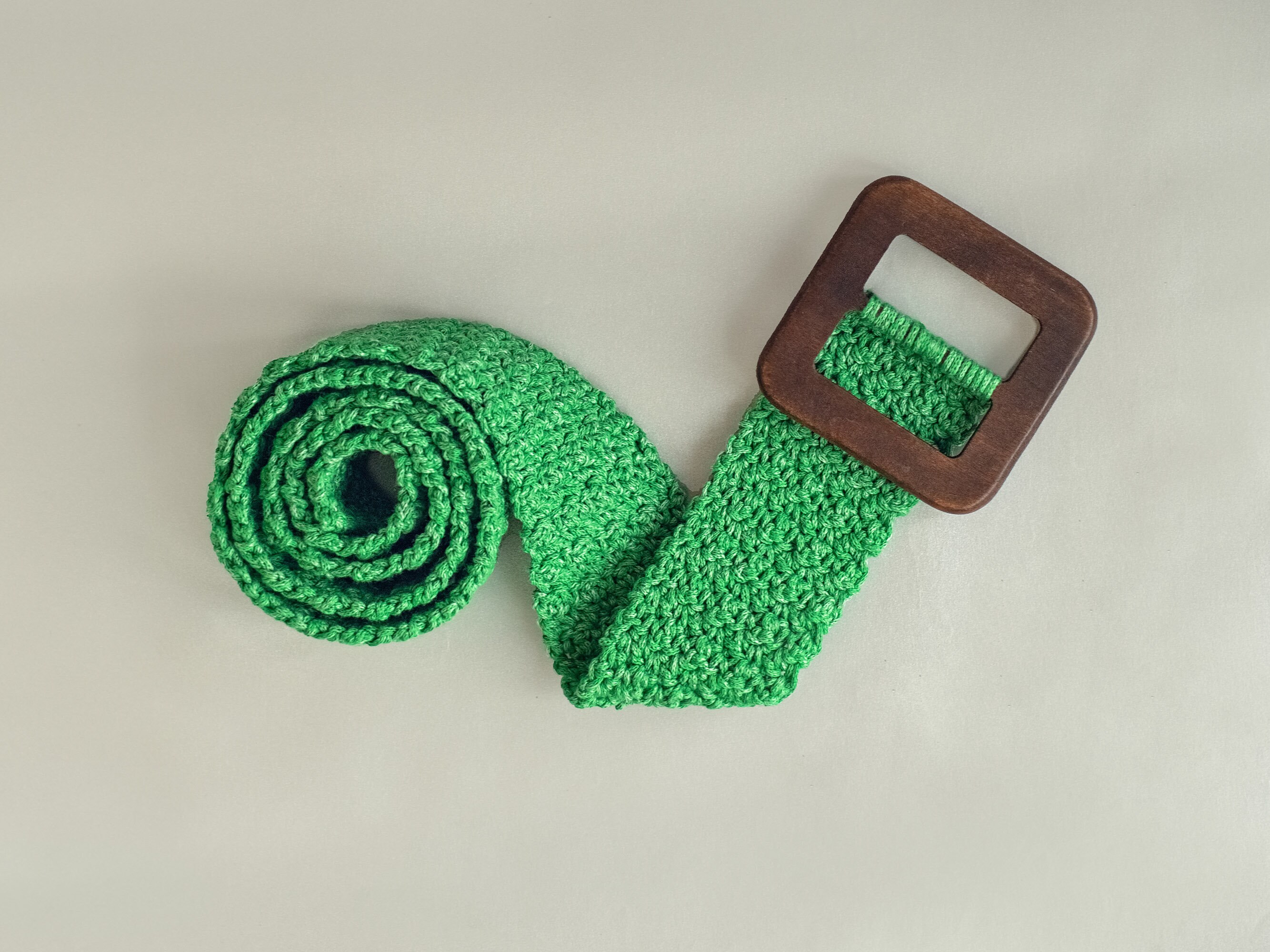 Crochet Belt With Square Buckle, Knit Bohemian Belt, Green 