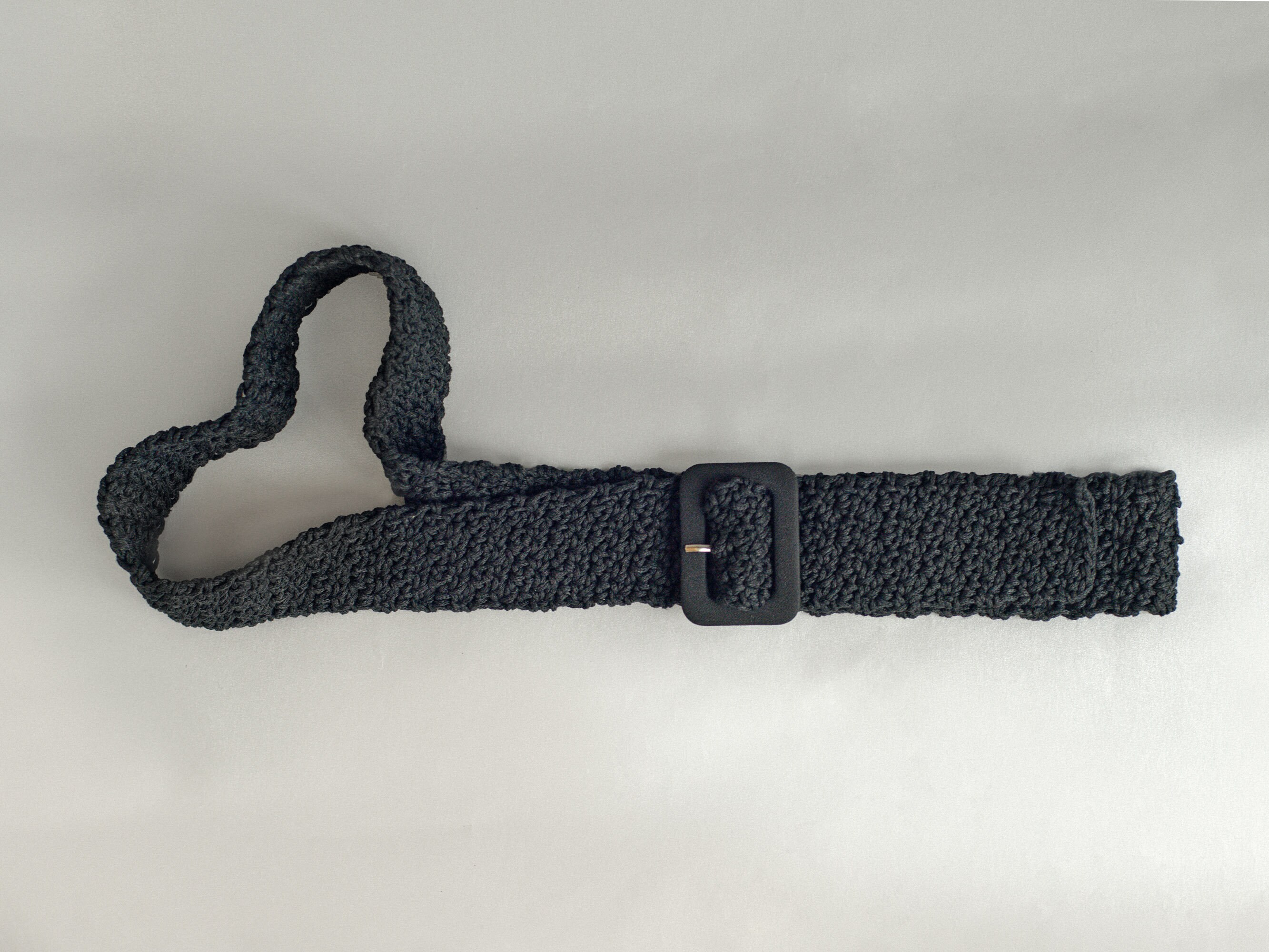 Crochet Bohemian Belt with square Vegan Leather Buckle Crochet Belt With Square Buckle, Knit Bohemian Belt, Green  main image 3