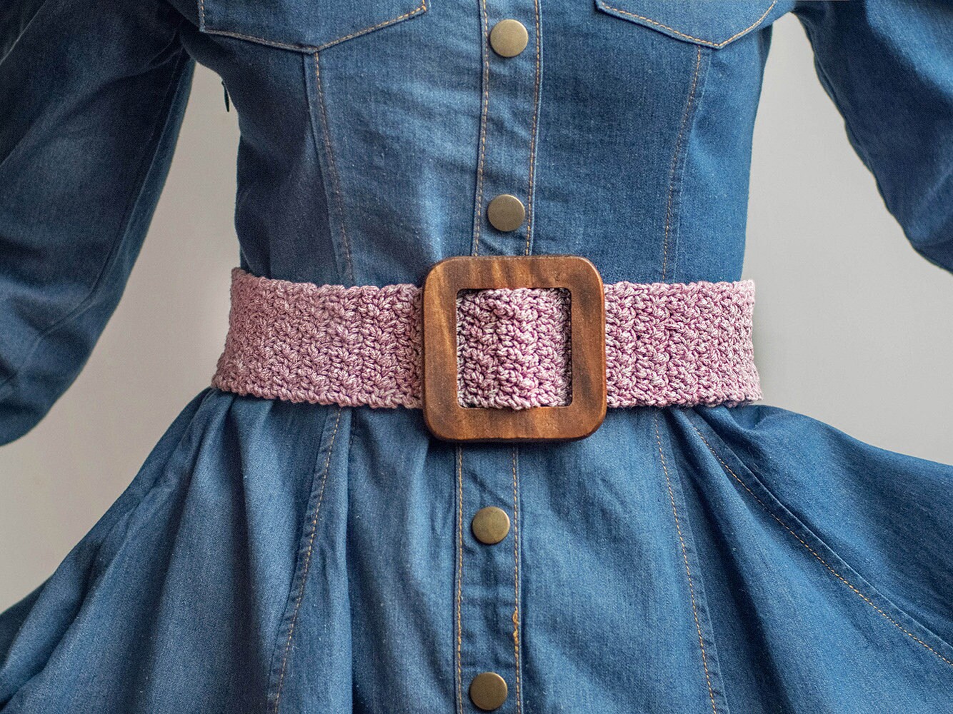 Crochet Belt With Square Buckle, Knit Bohemian Belt, Pink 