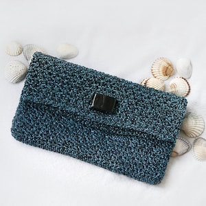 Pochette rabattable, Pochette bleue moderne, Pochette au crochet scintillante, Sac de luxe au crochet