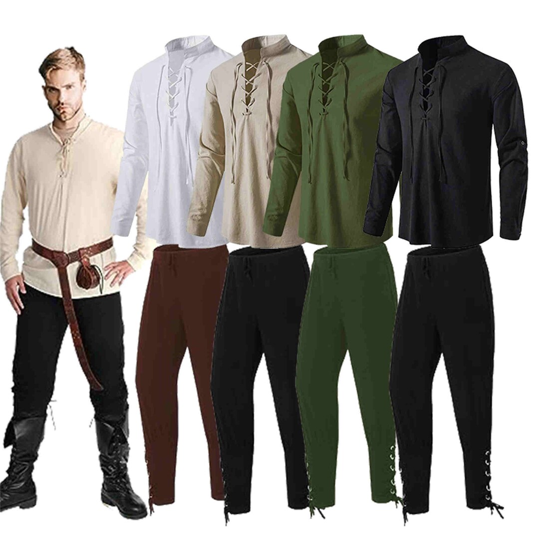 YAOBAOLE Pantalon Médiéval Homme - Coton/lin - Taille élastique - Style Viking