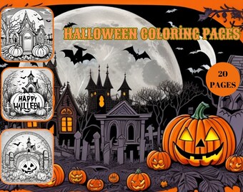 Halloween Malbuch: 20 bedruckbare Seiten (PDF Download)