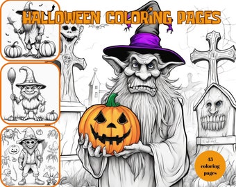 45 Halloween Malvorlagen, Gruselige Gruselige Designs (Digitaler Download)