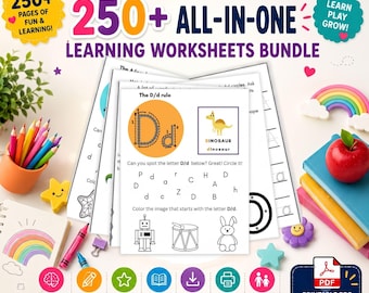 Vorschul-Alphabet-Arbeitsblätter-Paket, über 250 Seiten, Lernordner für Kleinkinder (PDF-Download)