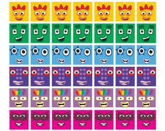 Numberblock Faces Stickers 1-10, Unifix Cube Stickers - 2.4cm in size - Numberblock Stickers