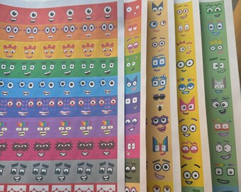 Stickers Numberblock Visages 1-50, Stickers Unifix Cubes - Dimensions 2,4 cm - Stickers Numberblock