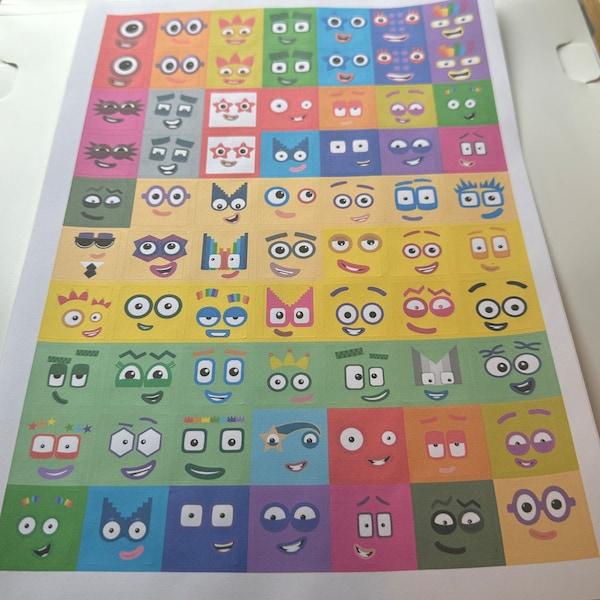 Numberblock Faces Stickers 2x 1-20 1x 21-50, Unifix Cube Stickers - 2,4cm groß - Numberblock Stickers