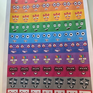 Numberblock Faces Stickers 1-10, Unifix Cube Stickers - 2.4cm in size - Numberblock Stickers