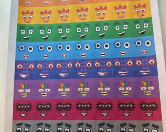 Numberblock Faces Stickers 1-10, Unifix Cube Stickers - 2.4cm in size - Numberblock Stickers