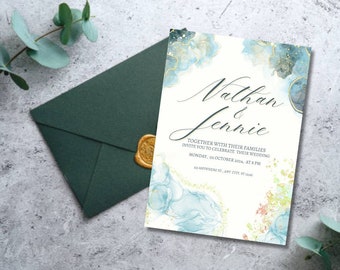 Wedding Invitation (Blue Marble)