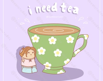 I need tea wall art print | tea lover | wall decor decoration | gift for tea lovers | drawing square print |