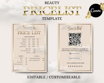 Beauty Salon Price List Template, Gold Beige, Editable Canva (Digital Download)
