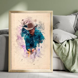 Custom Cowboy Watercolor Portrait from Photo Personalized Gift for Him Unique Art Valentine&#39;s Day Gift Wall Decor Cowboy Portrait Gift