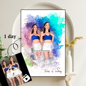 Personalisiertes Portrait von Video, benutzerdefinierte Zwillingsschwester Druck personalisierte Zwillingsbruder Druck Individuell beste Freundin Geschenk individueller Druck Bestie Geschenk