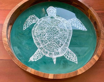 Sea Turtle Silver Acacia and Resin Tray