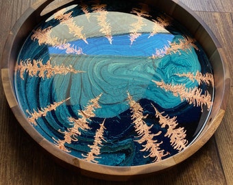 Gold and Blue Night Sky Acacia and Resin Tray