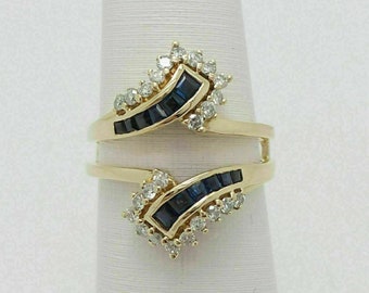 Enhancer Wrap Ring Guard For Women’s , Genuine Blue Sapphire & Diamond Band, Solid 14k Yellow Gold Plated, Engagement Ring, Elegant Ring