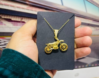 3D-motorfietshanger heren, sport echte moissaniet diamant stuns bike-hanger, massief geel goud verguld zilver, PASS DIAMOND TESTER
