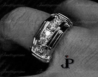3Ct Round Cut Genuine VVS1/D Moissanite Men&#39;s Ring, Solid 925 Sterling Silver White Gold Plated, Promise Ring,Pinky Band PASS DIAMOND TESTER