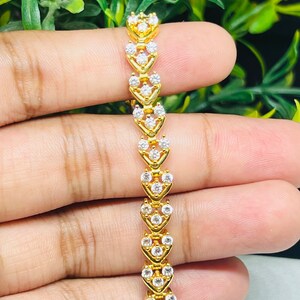 V Shape Round Stone Tennis Bracelet For Women&#39;s 14k Yellow Gold Plated Silver 7 inch