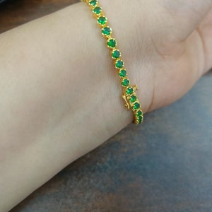 Round Emerald Stone Tennis Bracelet For Women&#39;s 14k Yellow Gold Plated Silver
