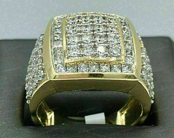 Herencluster echte moissaniet-diamantenring, massief 14k geelgoud verguld zilver, huwelijksverjaardagscadeau, pinkband, PASS DIAMOND TESTER