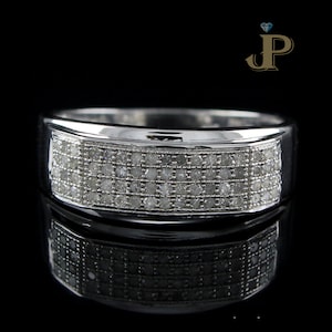 1.8Ct Round Cut Real VVS1/D Moissanite Diamond Ring For Men&#39;s, Solid 14k White Gold Over, Cluster Statement Pinky Band, PASS DIAMOND TESTER