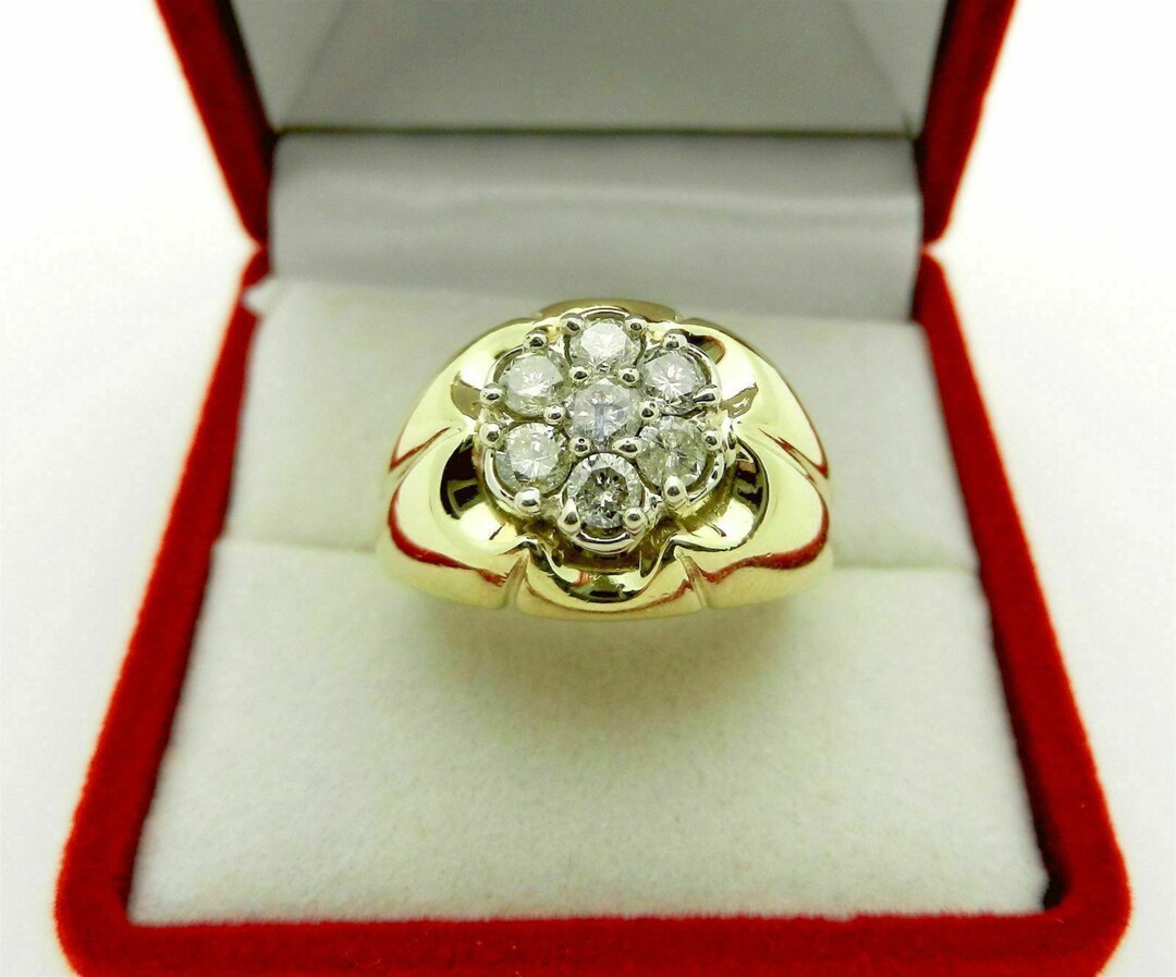 925 Sterling Silver Wedding Ring for Men, Geometric Round-Shape White 2 ct Moissanite Mens Ring Set Size 7
