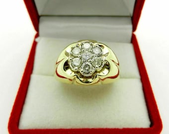2CT Men&#39;s Genuine VVS1 Moissanite Diamond Mini Cluster Engagement Wedding Pinky Band Ring, Solid Silver 14k Gold Plated, PASS DIAMOND TESTER