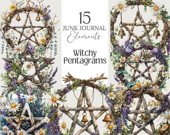 Witch pentagram PNG Clipart herbal Wiccan Ephemera witchy junk journal scrapbook grimoire sticker planner ritual sublimation fussy cut