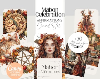 Mabon Affirmation cards, witchy printable deck, editable template, Tarot, witch affirmation png Wicca, wicca divination oracle card set