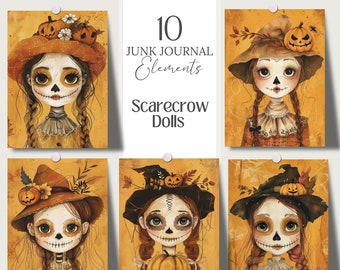 Scarecrow Girl Clipart, Spooky Autumn Graphics (PNG Digital Download)