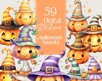 Kawaii, Hexe, Halloween, Kürbisse, Clipart, Sticker, Junk Journal, Scraps, Tags, Planer, Cute Kürbis, Oktober, digitaler Download,