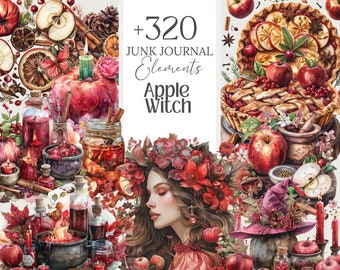 Apple Fall png Witch for Digital Grimoire Book Of shadows Junk Journal Kit Witchy Planner Wicca Printable Stationery Ephemera stickers