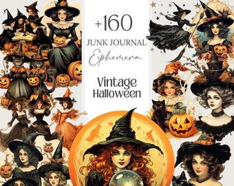 Vintage Halloween Ephemera: 160+ PNG Witch Clipart, Scrapbook Paper (Digital Download)