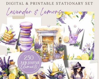 Lavender Lemons Witchy Planner Wallpaper Digital Grimoire Paper for Book of Shadows, Witchy Stickers Stationary