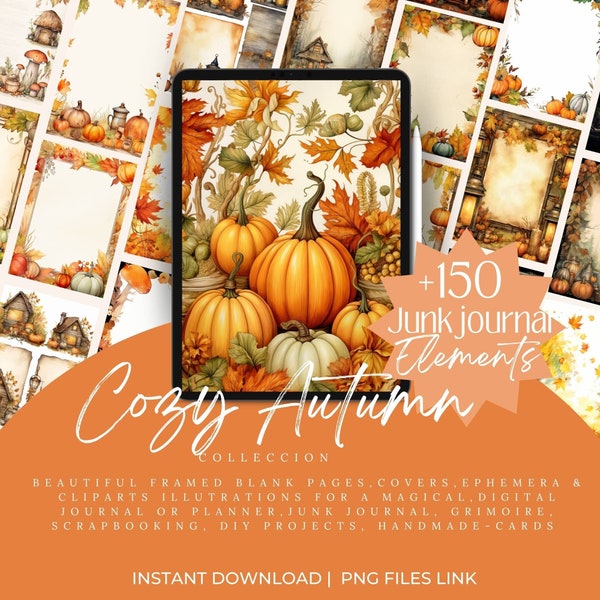 Junk Journal, Kit, Autumn, Afternoon, Cozy, Fall, Thanksgiving, Pumpkin, Neutral, October, Printable, Digital Download