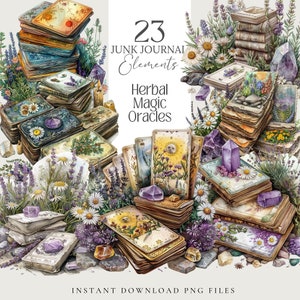 Aquarelle de tarot Oracle à base de plantes png Grimoire numérique des cliparts, Stickers Wicca pour journal indésirable, Livre des ombres, Scrapbook, papeterie, éphémères